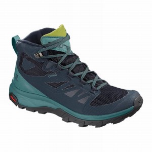 Botte Randonnée Salomon OUTLINE MID GORE-TEX Femme Bleu Marine Vert | QMTRO-2769