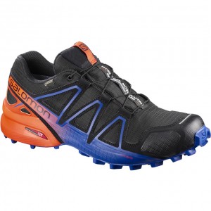 Chaussure Trail Running Salomon SPEEDCROSS 4 GTX LTD Homme Noir Bleu Marine Orange | AXFOV-1542