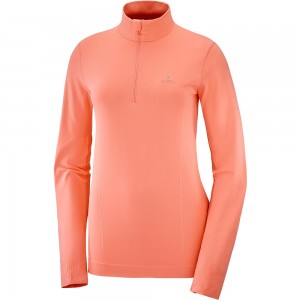 Couches Intermédiaires Salomon COMET SEAMLESS HALF ZIP W Femme Corail | VZUTM-9687