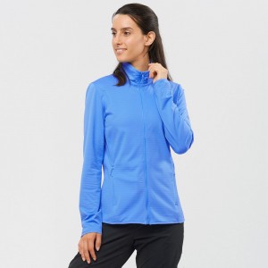 Couches Intermédiaires Salomon ESSENTIAL LIGHTWARM Full Zip Midlayer Jacket Femme Bleu | OIYAD-7031