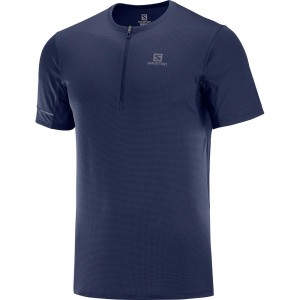 T Shirts Salomon AGILE HZ SS M Homme Bleu Marine | ZOUXW-4693