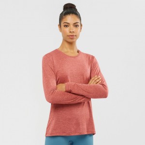 T Shirts Salomon AGILE Long Sleeve Femme Corail | ETAVW-5126