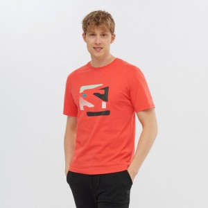 T Shirts Salomon OUTLIFE GRAPHIC DISRUPTED LOGO SS M Short Sleeve Homme Orange | YTVXM-2634