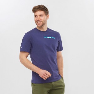 T Shirts Salomon OUTLIFE GRAPHIC DISRUPTED TYPE SS M Short Sleeve Homme Bleu Marine | SDOKA-1276