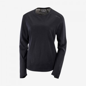 T Shirts Salomon OUTLIFE MERINO LS W Long Sleeve Femme Noir | KSUDF-2735