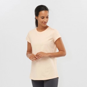 T Shirts Salomon OUTLIFE SCOOP HEM W Short Sleeve Femme Beige | CDFQR-0837