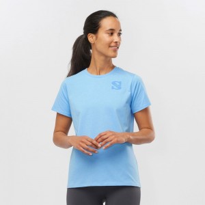 T Shirts Salomon OUTLIFE SMALL LOGO SS W Short Sleeve Femme Bleu Clair | DFSTG-2613