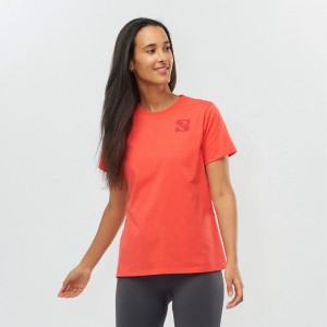 T Shirts Salomon OUTLIFE SMALL LOGO SS W Short Sleeve Femme Corail | EKLDF-7102