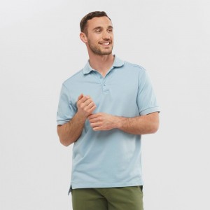 T Shirts Salomon OUTLIFE TECH POLO M Short Sleeve Homme Bleu | GJEFV-8154