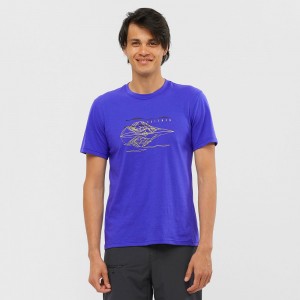 T Shirts Salomon OUTRACK BLEND Short Sleeve Homme Bleu | HQJNZ-4657