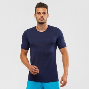 T Shirts Salomon SENSE SEAMLESS M Short Sleeve Homme Bleu Marine | RVXEQ-3786