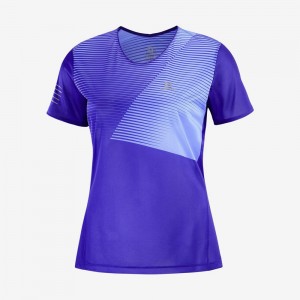 T Shirts Salomon SENSE Short Sleeve Femme Bleu | MFNPV-3984