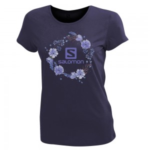 T Shirts Salomon SPRING SS W Short Sleeve Femme Bleu Marine | YVCTB-3549