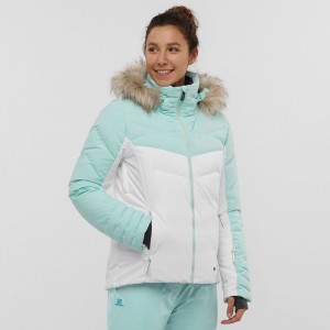 Vestes Salomon WARM AMBITION W Ski Femme Blanche Menthe | IKUAH-7895