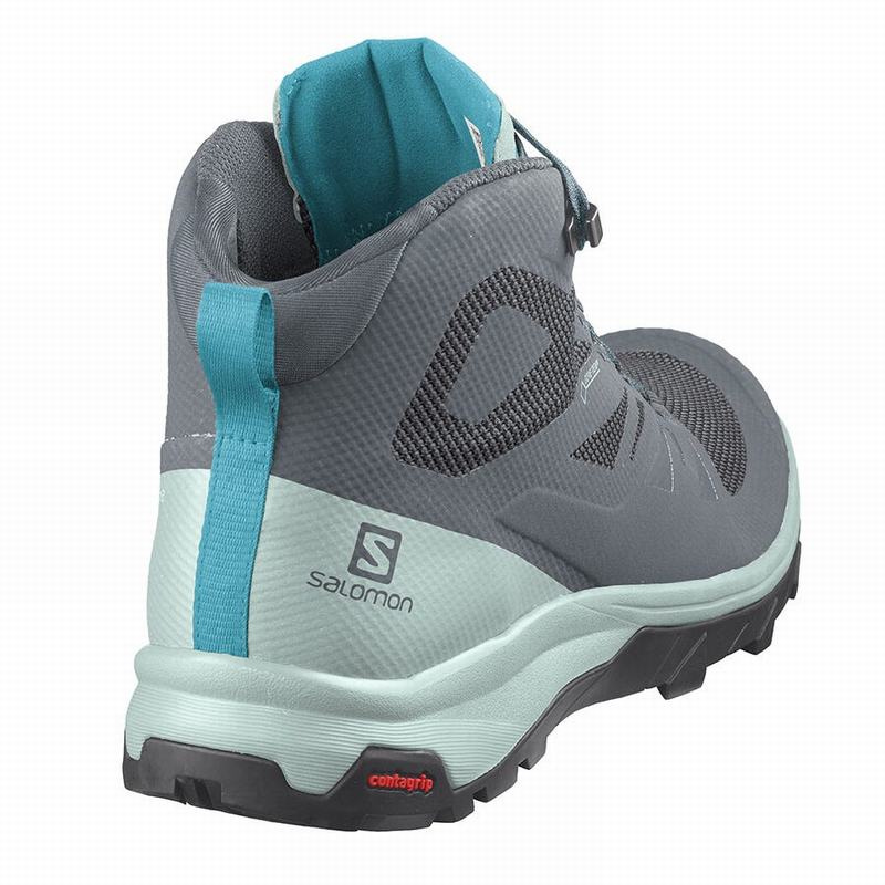 Botte Randonnée Salomon OUTLINE MID GORE-TEX Femme Bleu Foncé Grise | ENOLW-9731