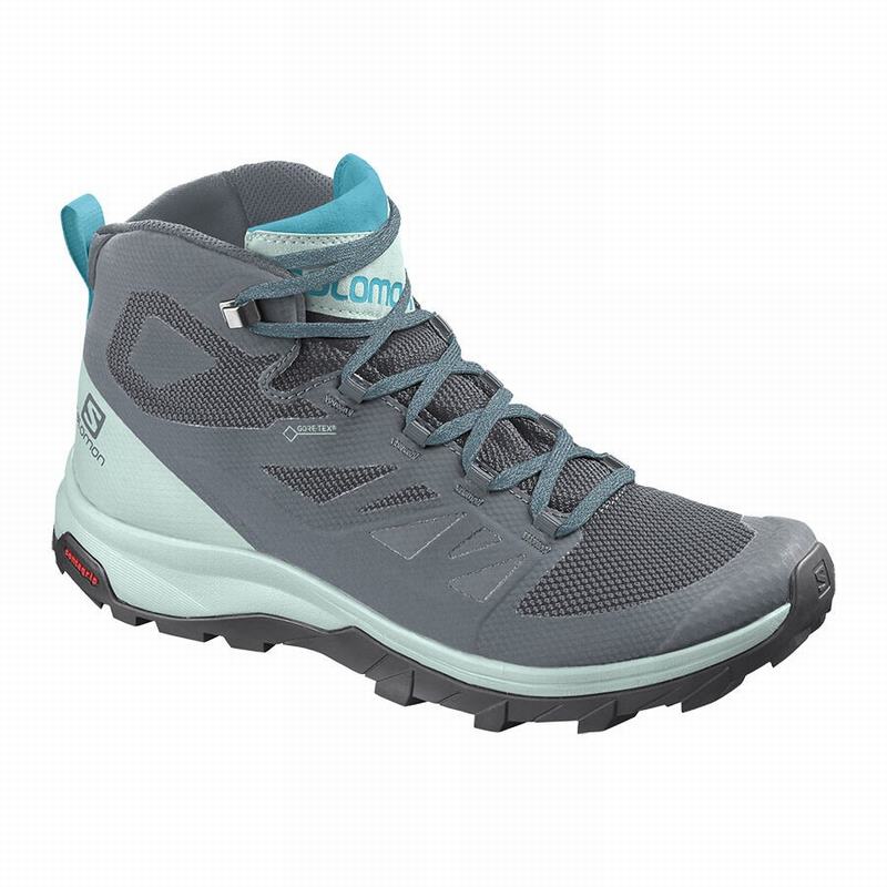 Botte Randonnée Salomon OUTLINE MID GORE-TEX Femme Bleu Foncé Grise | ENOLW-9731