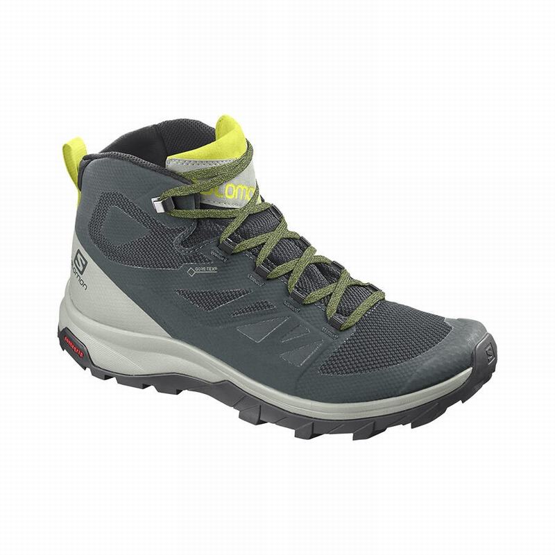 Botte Randonnée Salomon OUTLINE MID GORE-TEX Homme Vert Grise | VUYGH-9675