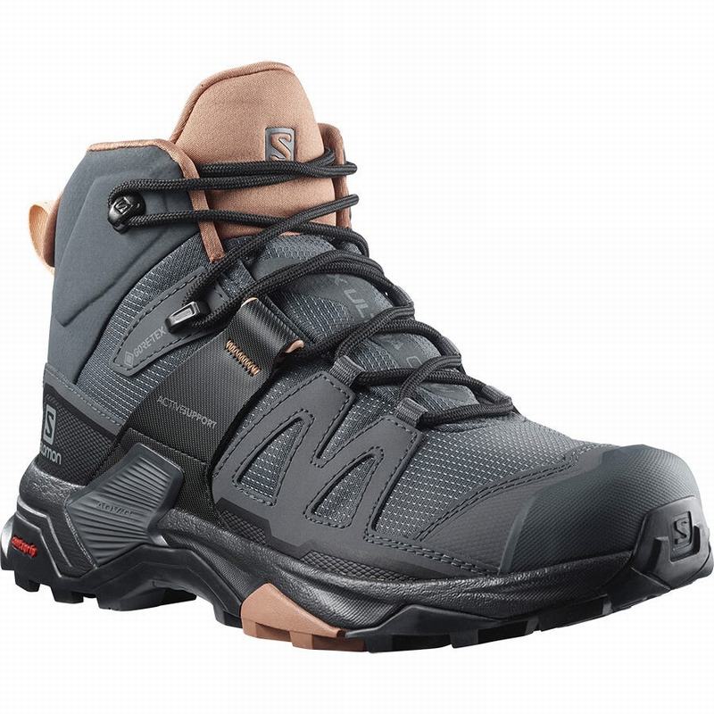 Botte Randonnée Salomon X ULTRA 4 MID GORE-TEX Femme Grise Foncé Blanche | UILJV-5604