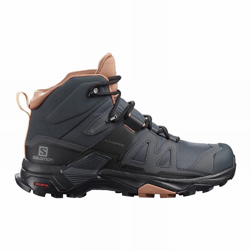 Botte Randonnée Salomon X ULTRA 4 MID GORE-TEX Femme Grise Foncé Blanche | UILJV-5604