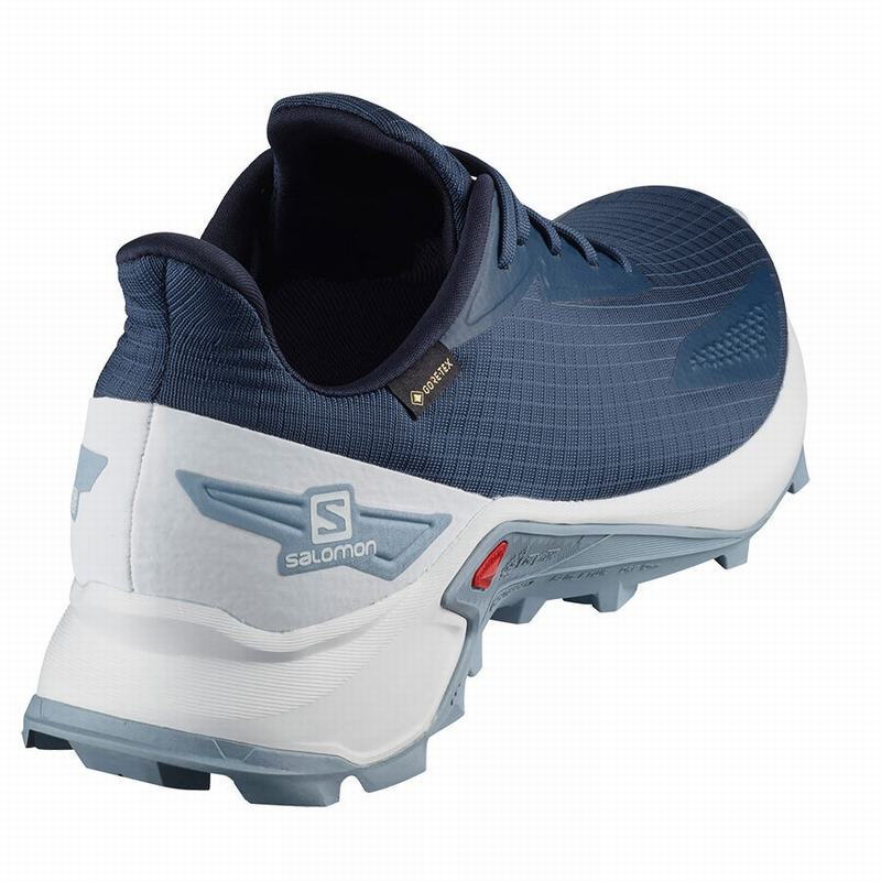 Chaussure Trail Running Salomon ALPHACROSS BLAST GTX Homme Bleu Marine Blanche | PREAJ-6783