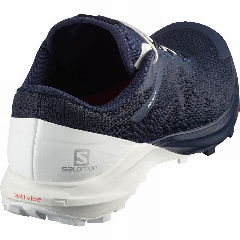 Chaussure Trail Running Salomon SENSE PRO 4 Femme Bleu Marine Blanche | UHIFO-0746