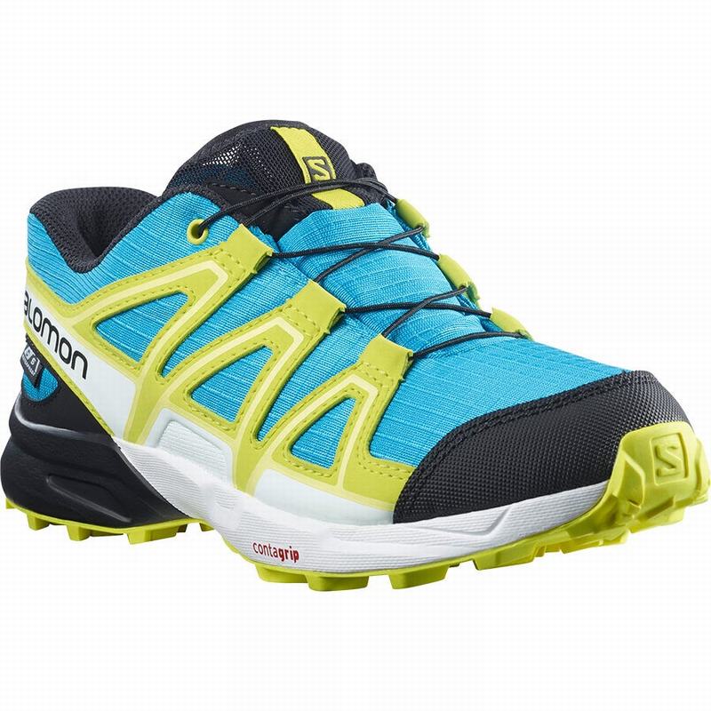 Chaussure Trail Running Salomon SPEEDCROSS CLIMASALOMON WATERPROOF Enfant Bleu Vert | BJMAW-7394