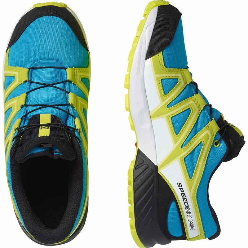 Chaussure Trail Running Salomon SPEEDCROSS CLIMASALOMON WATERPROOF Enfant Bleu Vert | BJMAW-7394