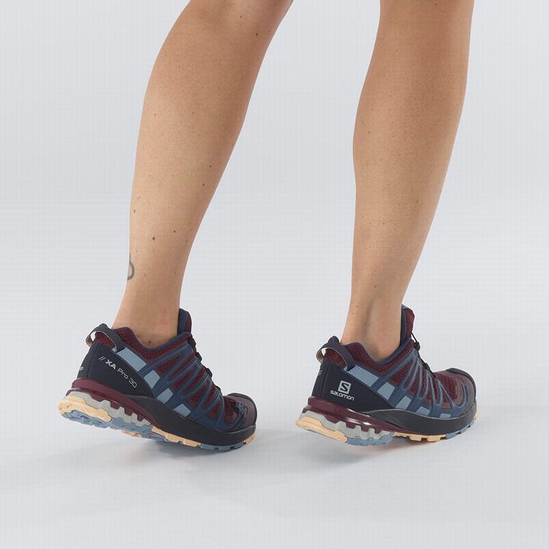 Chaussure Trail Running Salomon XA PRO 3D V8 Femme Bordeaux Bleu | CQZGI-7634