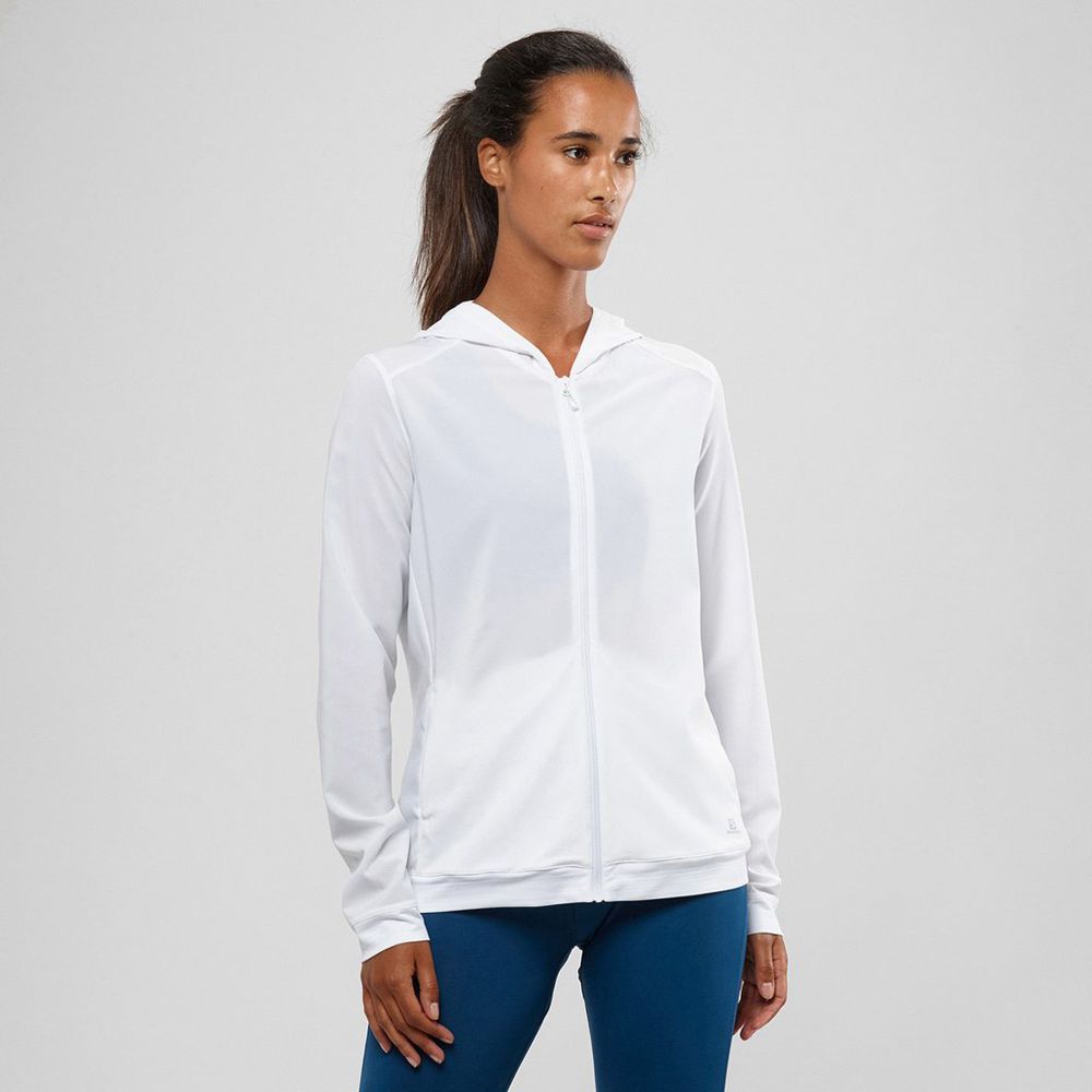 Couches Intermédiaires Salomon COMET FULL-ZIP HOODED Femme Blanche | WHFIS-0125