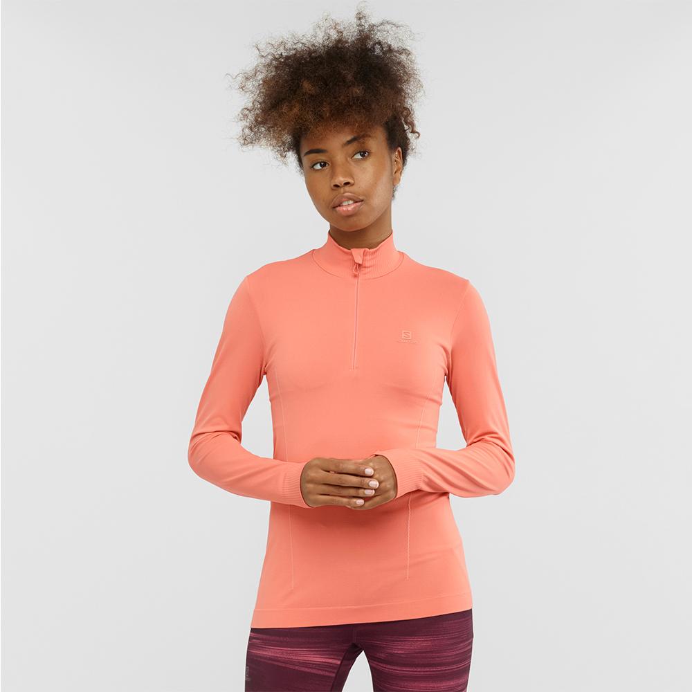 Couches Intermédiaires Salomon COMET SEAMLESS HALF ZIP W Femme Corail | VZUTM-9687