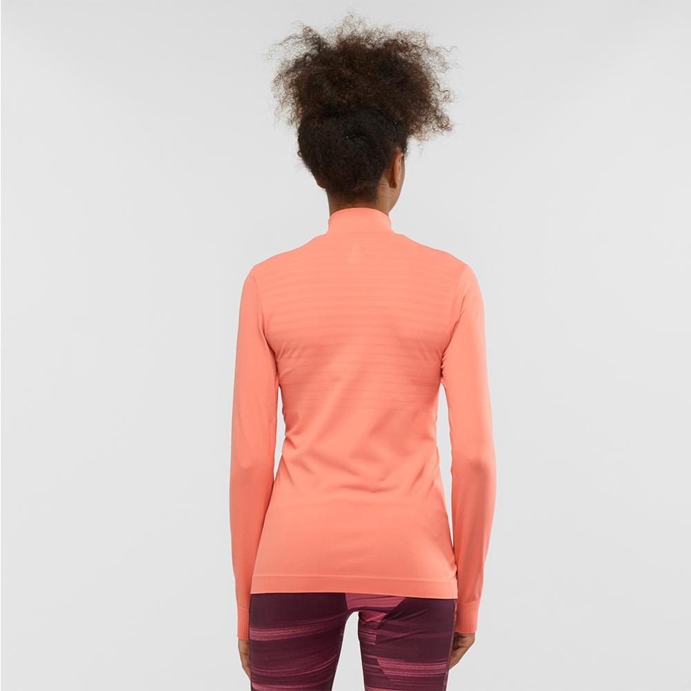 Couches Intermédiaires Salomon COMET SEAMLESS HALF ZIP W Femme Corail | VZUTM-9687