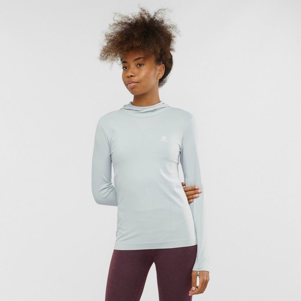 Couches Intermédiaires Salomon COMET SEAMLESS HOODIE Femme Azur | BSILG-6758