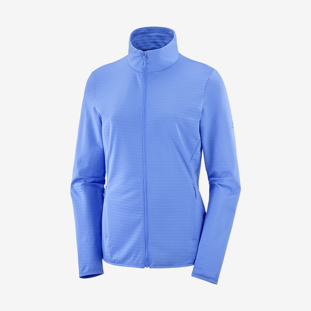 Couches Intermédiaires Salomon ESSENTIAL LIGHTWARM Full Zip Midlayer Jacket Femme Bleu | OIYAD-7031