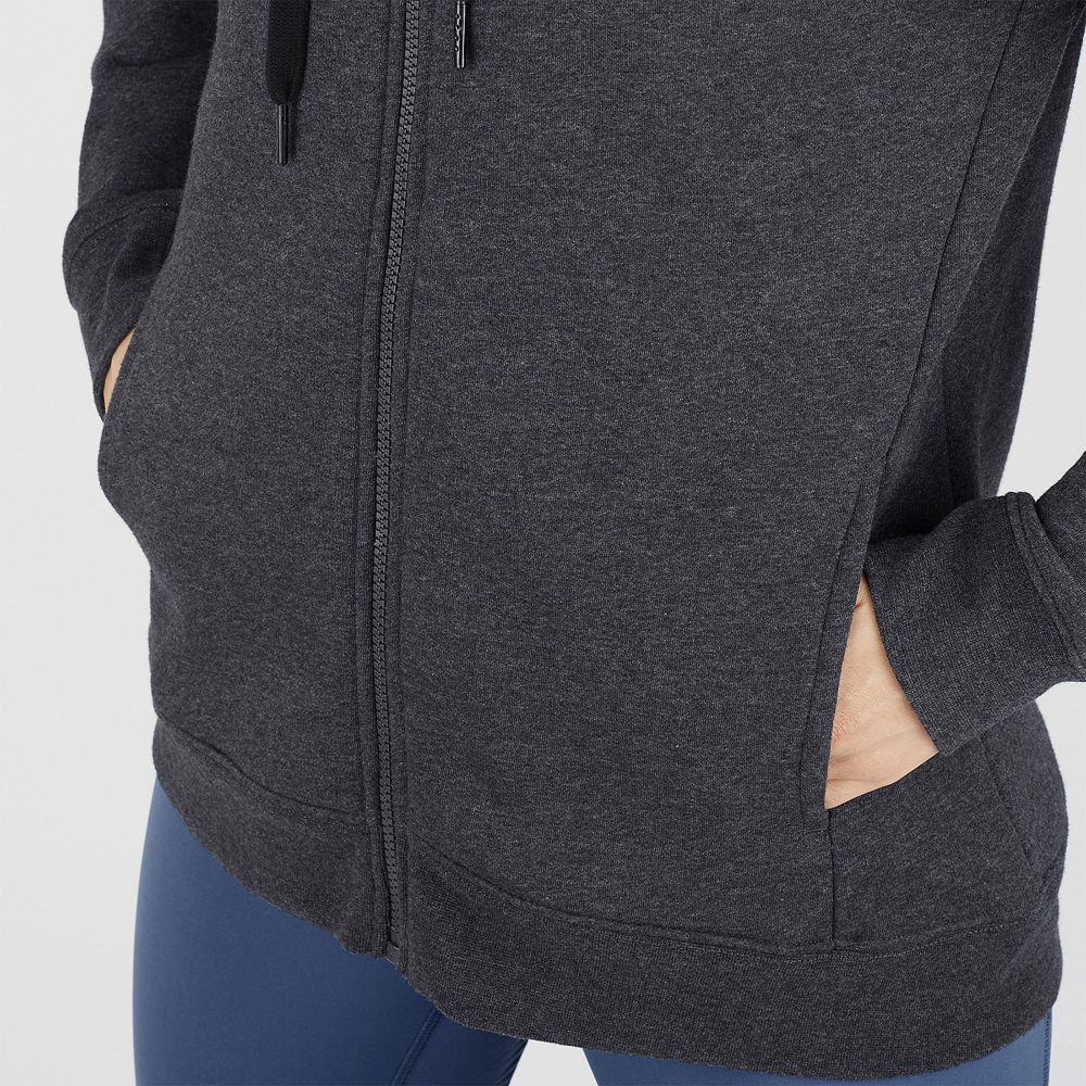 Couches Intermédiaires Salomon ESSENTIAL WARM Jacket Hoodie Femme Noir | OTUAY-7163