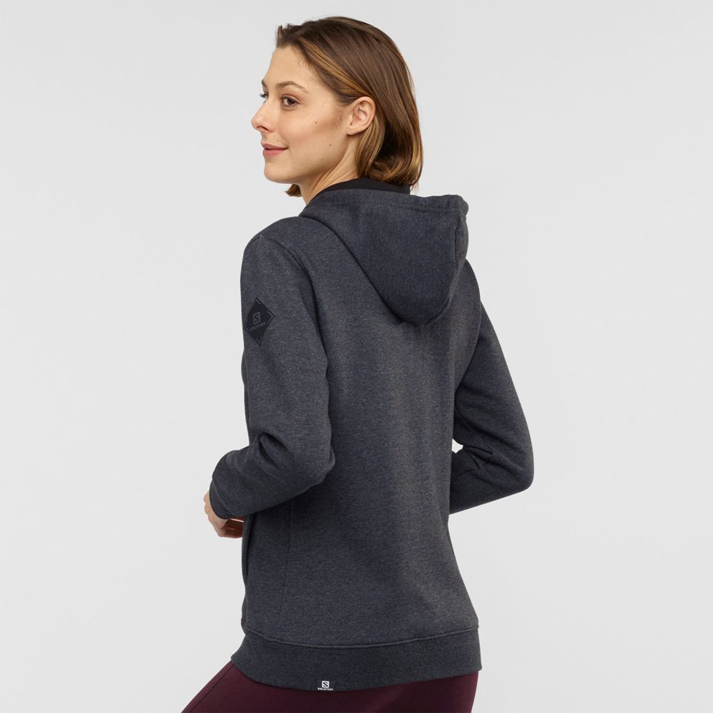 Couches Intermédiaires Salomon ESSENTIAL WARM Jacket Hoodie Femme Noir | OTUAY-7163