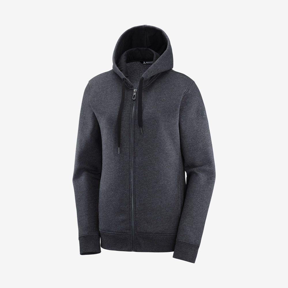 Couches Intermédiaires Salomon ESSENTIAL WARM Jacket Hoodie Femme Noir | OTUAY-7163