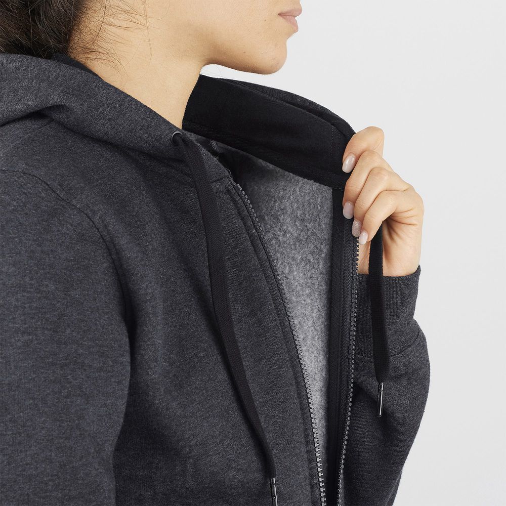 Couches Intermédiaires Salomon ESSENTIAL WARM Jacket Hoodie Femme Noir | OTUAY-7163