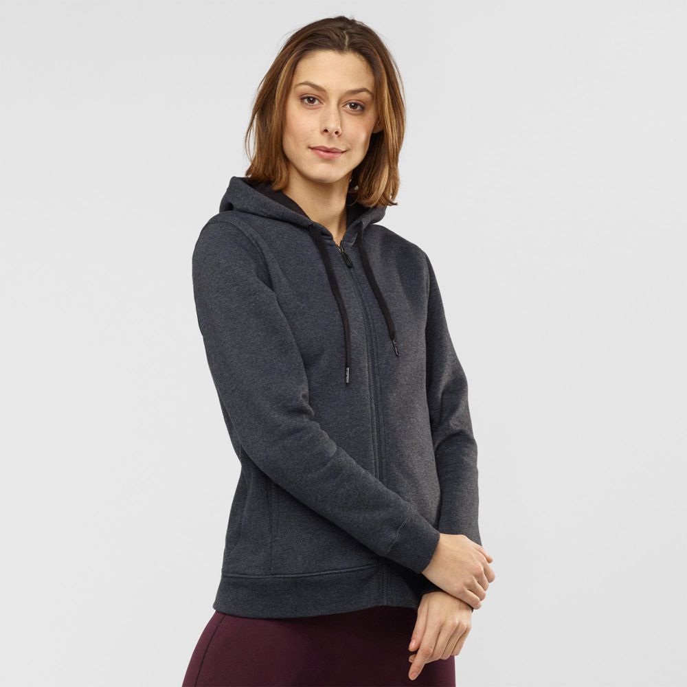 Couches Intermédiaires Salomon ESSENTIAL WARM Jacket Hoodie Femme Noir | OTUAY-7163