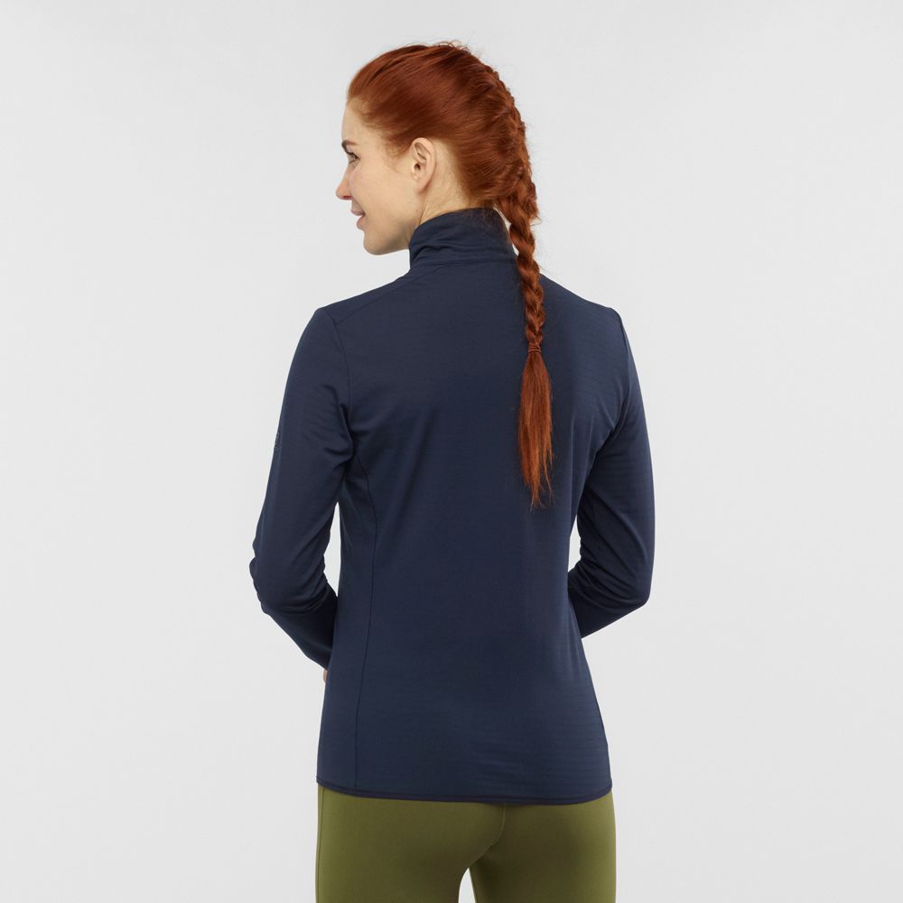 Couches Intermédiaires Salomon ESSENTIAL LIGHTWARM Full Zip Jacket Femme Bleu Marine | OUHDR-3264