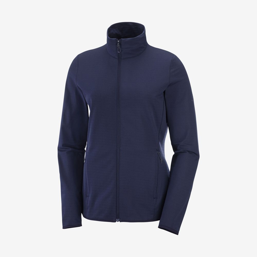 Couches Intermédiaires Salomon ESSENTIAL LIGHTWARM Full Zip Jacket Femme Bleu Marine | OUHDR-3264