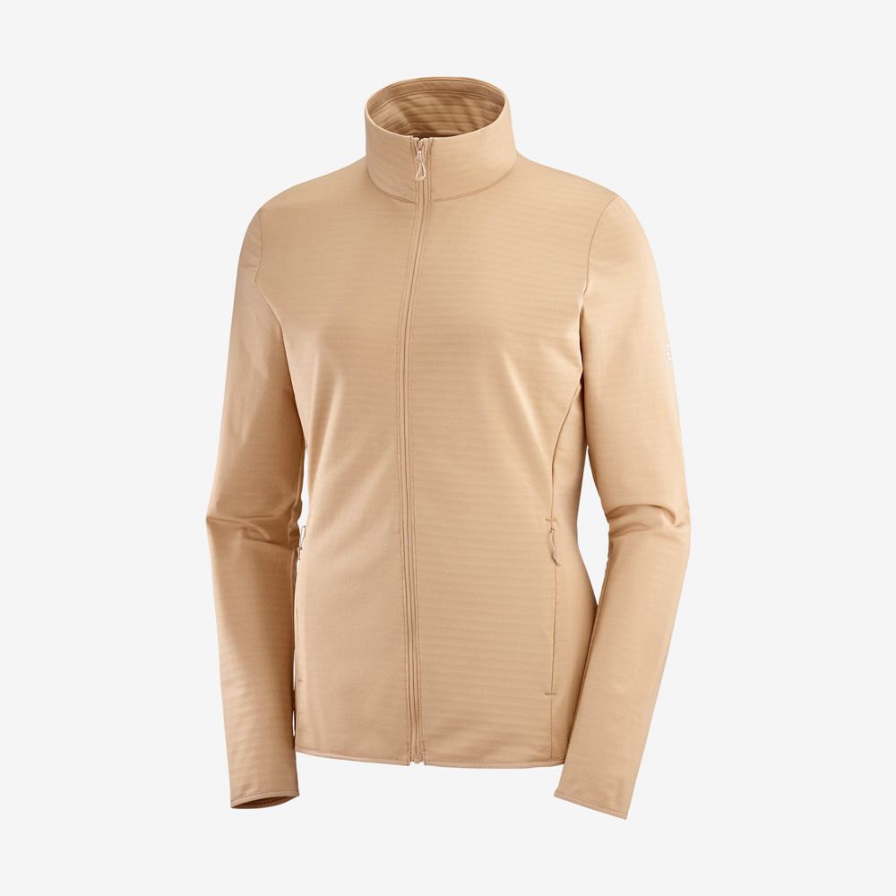 Couches Intermédiaires Salomon ESSENTIAL LIGHTWARM Full Zip Jacket Femme Beige | RJLXF-3985