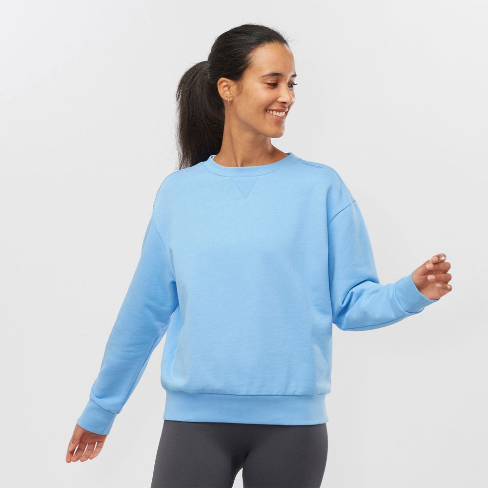 Pulls De Golf Salomon OUTLIFE SUMMER Crewneck Femme Bleu | CIRVJ-3458