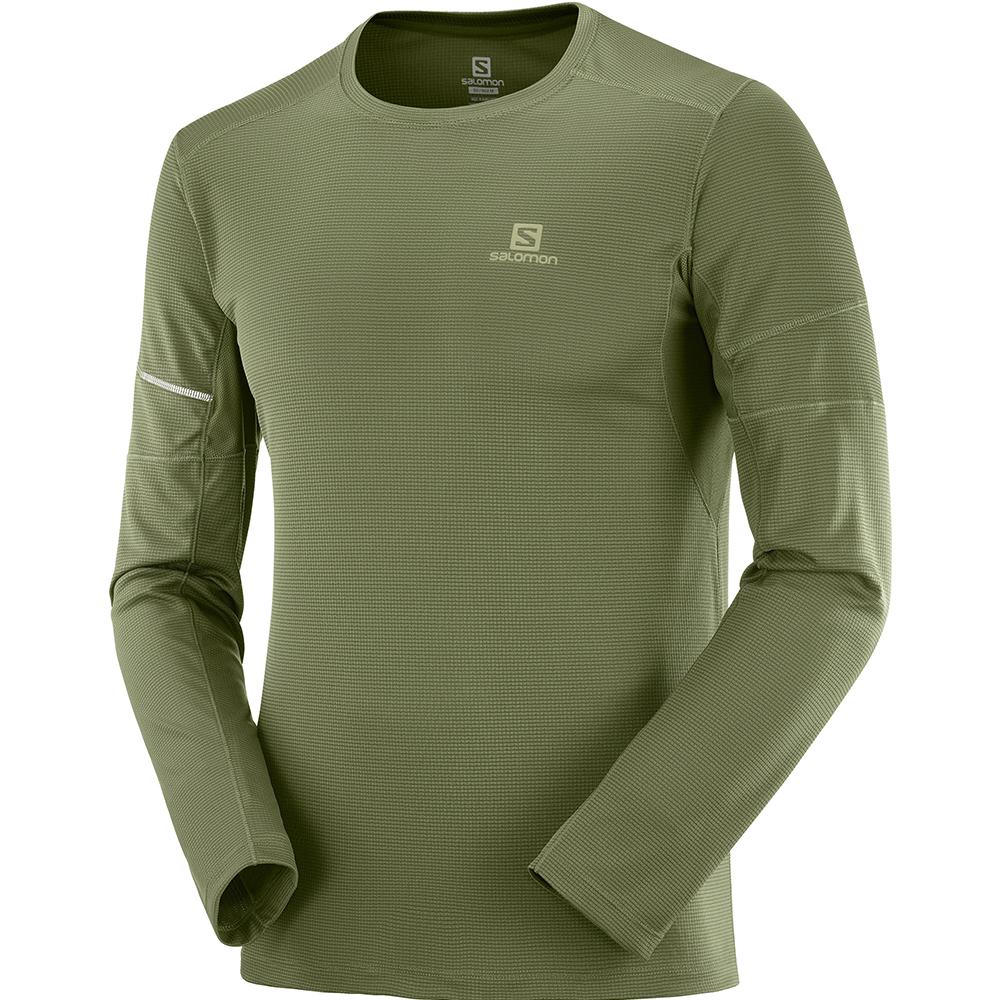 T Shirts Salomon AGILE LS M Homme Vert Olive | BDHGS-2843