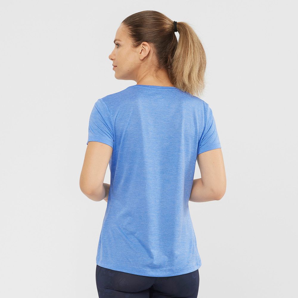 T Shirts Salomon AGILE Road Running Short Sleeve Femme Bleu | FYTMG-6845