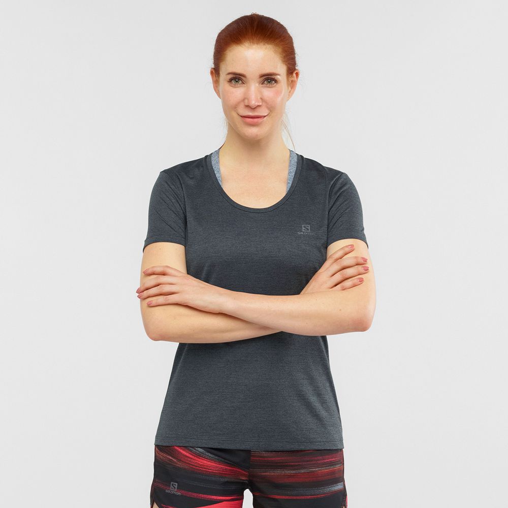 T Shirts Salomon AGILE Road Running Short Sleeve Femme Noir | DYOGU-9743