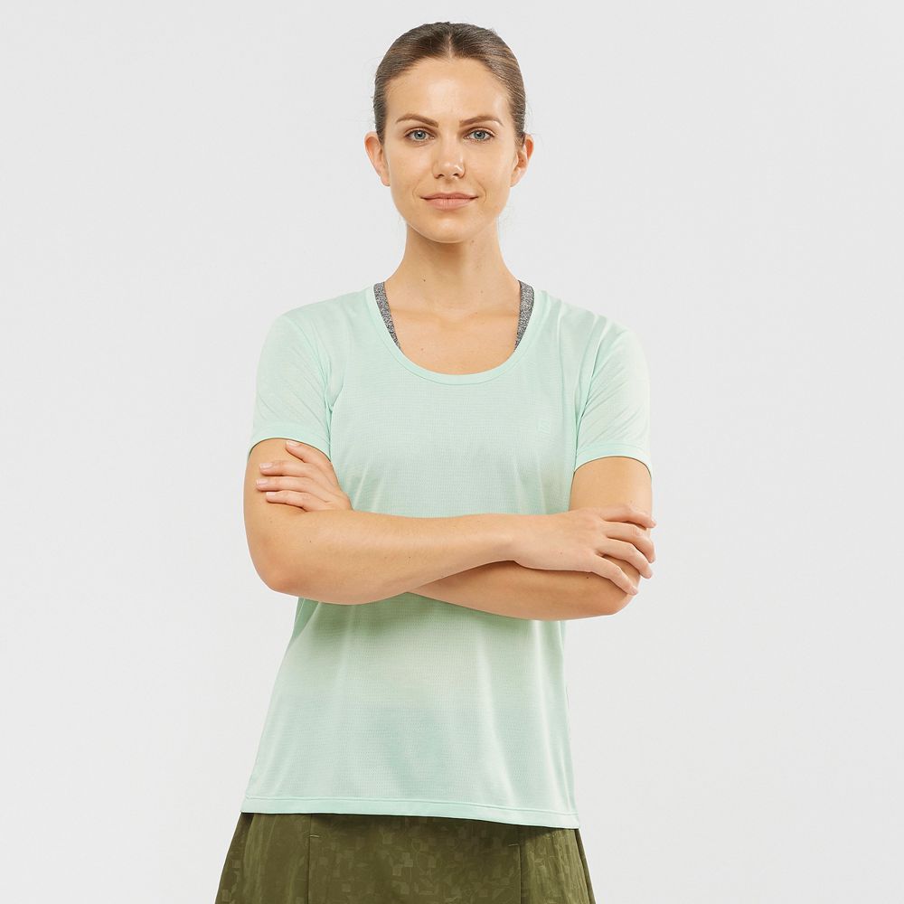 T Shirts Salomon AGILE Road Running Short Sleeve Femme Bleu Clair | VONIF-0239