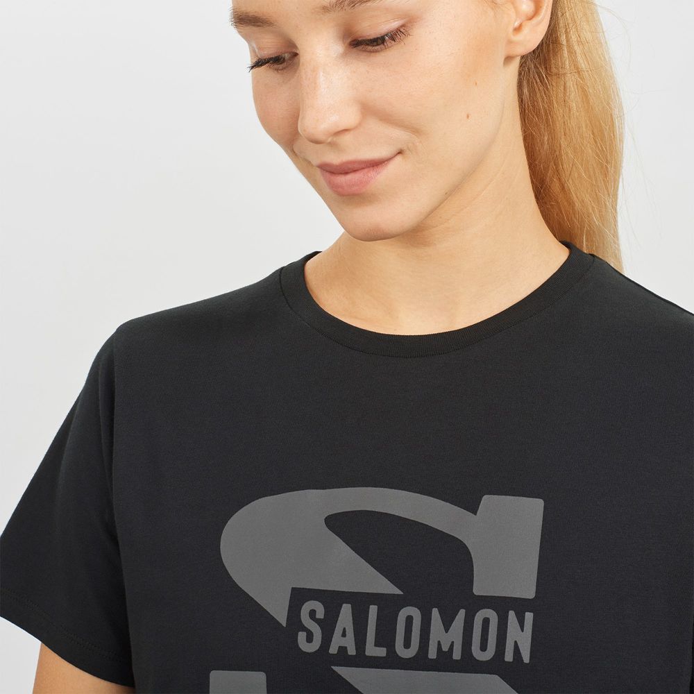 T Shirts Salomon OUTLIFE BIG LOGO Short Sleeve Femme Noir | ZYGFX-4381