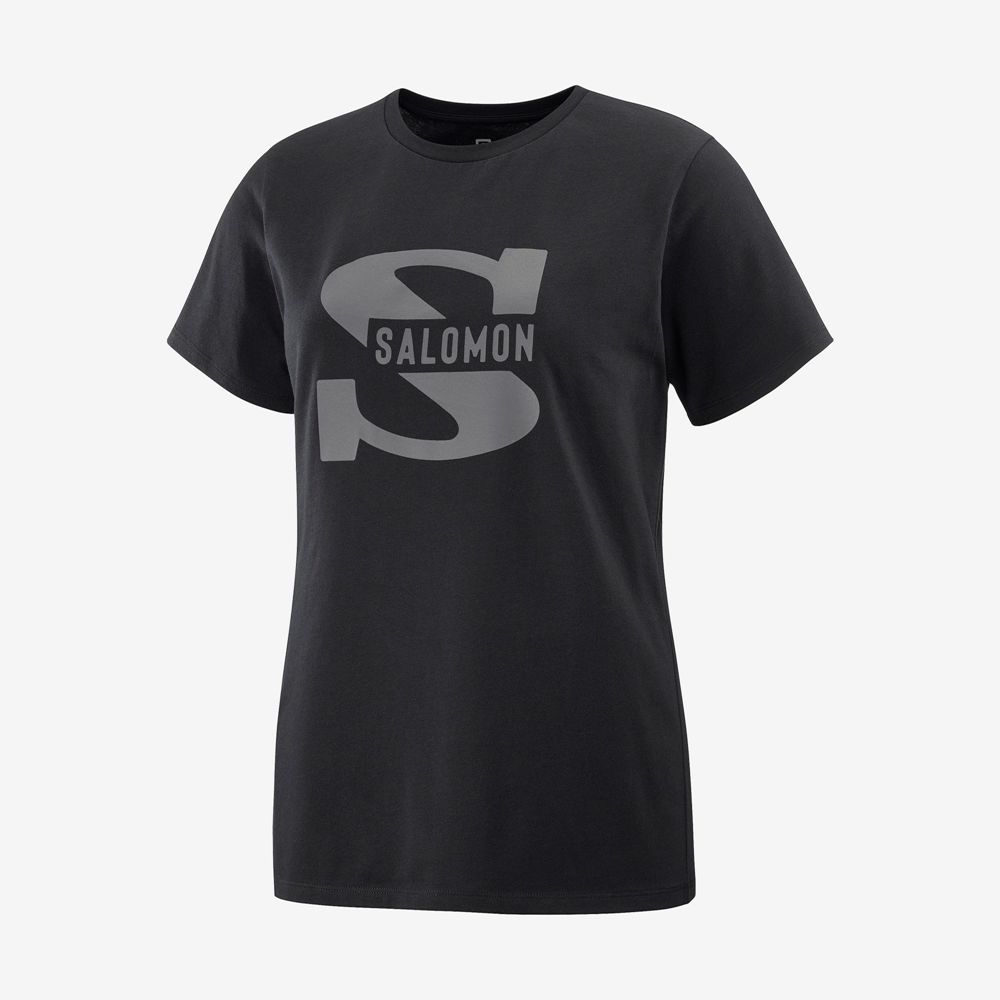 T Shirts Salomon OUTLIFE BIG LOGO Short Sleeve Femme Noir | ZYGFX-4381