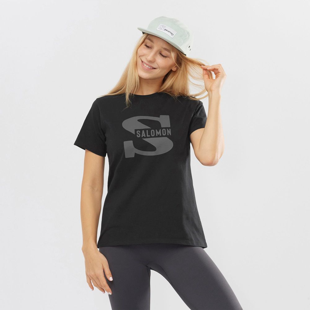 T Shirts Salomon OUTLIFE BIG LOGO Short Sleeve Femme Noir | ZYGFX-4381