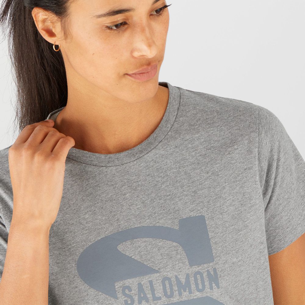 T Shirts Salomon OUTLIFE BIG LOGO Short Sleeve Femme Grise | LJCWQ-6597